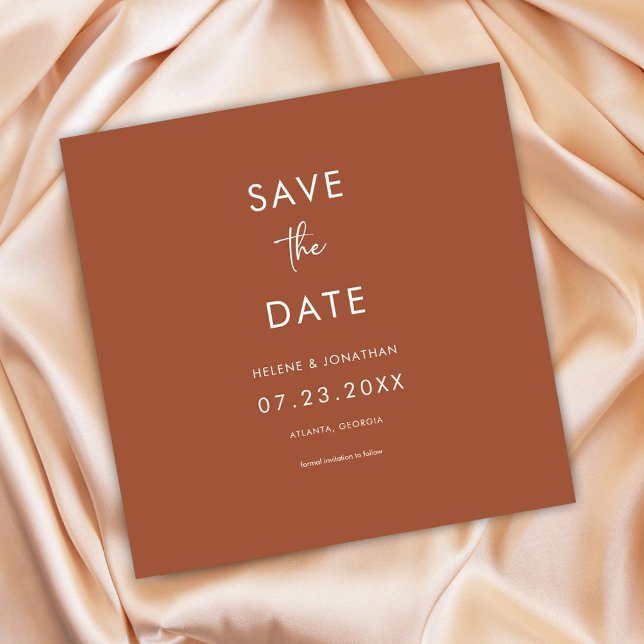 Reserve A Data Casamento Mínimo Moderno de Terracotta (Minimal Modern Terracotta Wedding Save The Date)