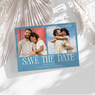 Reserve A Data Casamento Moderno 2-Foto Azul Jeans