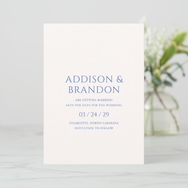 Reserve A Data Casamento Moderno Azul Elegante (Em pé/Frente)