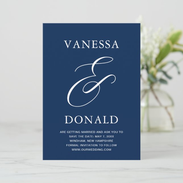 Reserve A Data Casamento Moderno Azul Marinho Vanessa (Em pé/Frente)