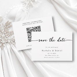 Reserve A Data Casamento Moderno Branco e Preto de Script Elegant