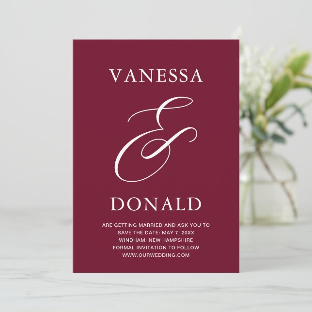 Reserve A Data Casamento Moderno Burgundy Vanessa (Em pé/Frente)