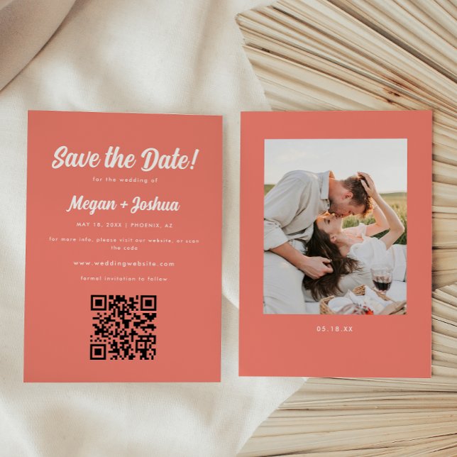 Reserve A Data Casamento Moderno Código QR Rosa Coral (Criador carregado)