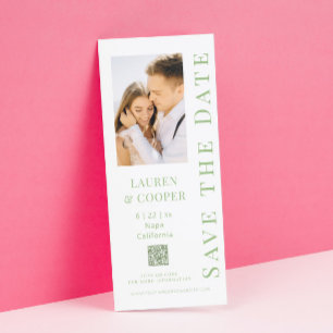 Reserve A Data Casamento Moderno com Código QR de Foto em Verde S