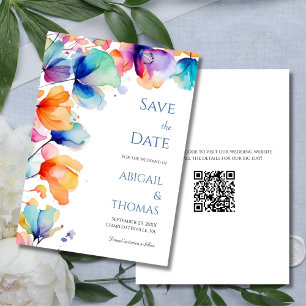 Reserve A Data Casamento Moderno com Código QR Floral em Aquarela