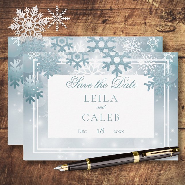 Reserve A Data Casamento Moderno com Floco de Neve Azul (Criador carregado)