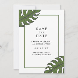 Reserve A Data Casamento Moderno com Folhas de Palmeira Tropicais