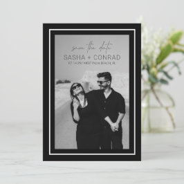 Reserve A Data Casamento Moderno com Foto e Borda Negra em Destaq