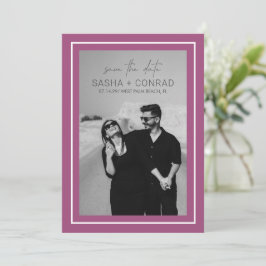 Reserve A Data Casamento Moderno com Foto e Borda Negrita Roxa