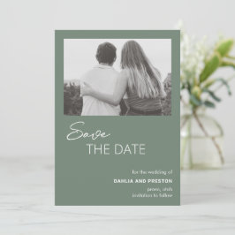 Reserve A Data Casamento Moderno com Foto em Verde Sage Minimalis