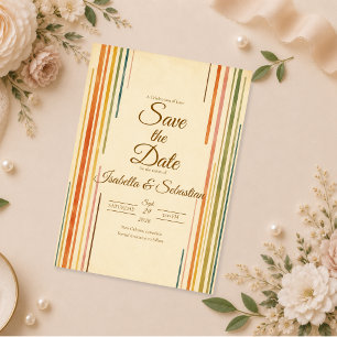 Reserve A Data Casamento Moderno com Listras Retro
