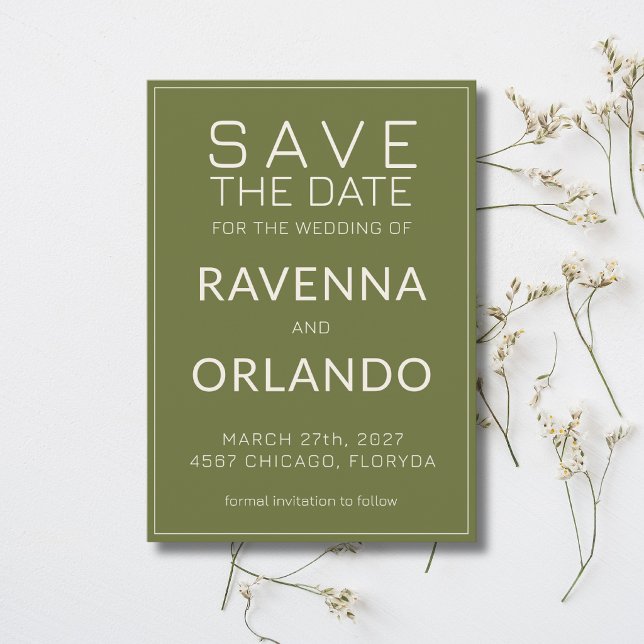 Reserve A Data Casamento Moderno com Marfim em Verde Oliva Dinhei (Criador carregado)