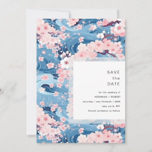 Reserve A Data Casamento Moderno com Ondas de Sakura Navy