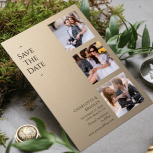 Reserve A Data Casamento Moderno com Quatro Fotos em Taupe