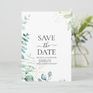 Reserve A Data casamento moderno com verde de eucalipto