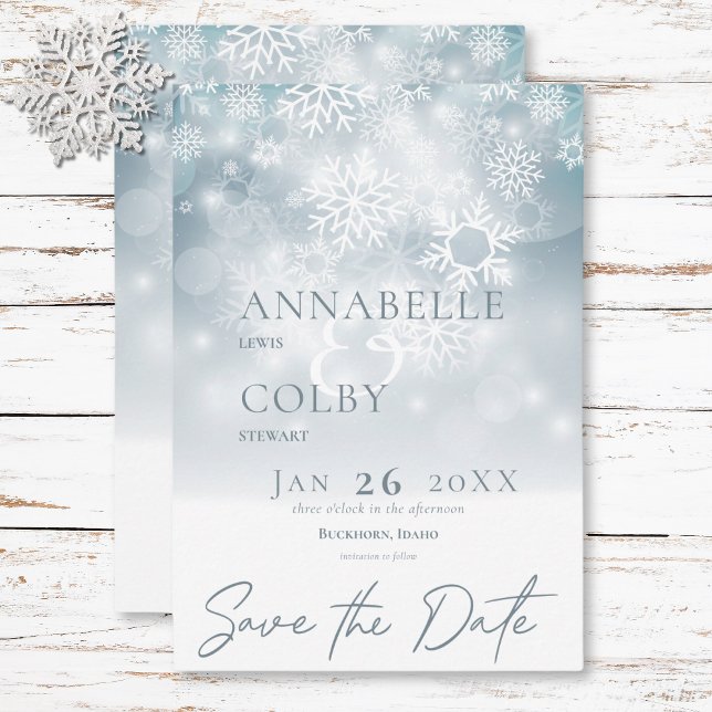 Reserve A Data Casamento Moderno da Neve Azul de inverno (Blue Winter Snow Modern Wedding Save The Date)