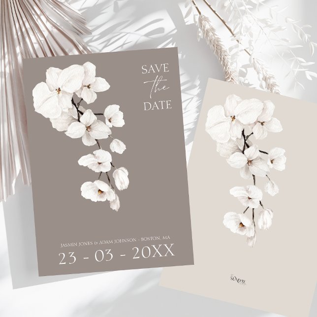 Reserve A Data Casamento Moderno da Orquídea Branca de Cinzas Ele (Modern Gray White Orchids Wedding Save The Date)