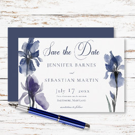 Reserve A Data Casamento Moderno das Flores Iris Azuis