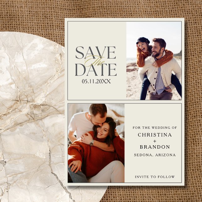 Reserve A Data Casamento Moderno de Foto Elegante Dois (Elegant Two Photo Modern Wedding Save The Date)