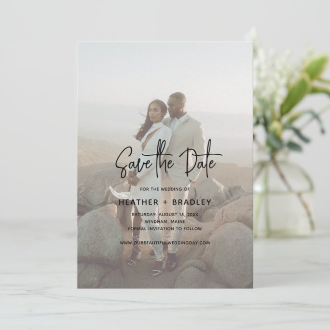 Reserve A Data Casamento Moderno de Foto Minimalista (Em pé/Frente)