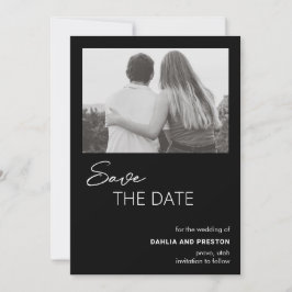 Reserve A Data Casamento Moderno de Foto Negra Mínimo