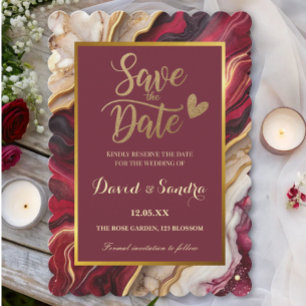 Reserve A Data Casamento Moderno de Mármore Ágata Dourada Burgund