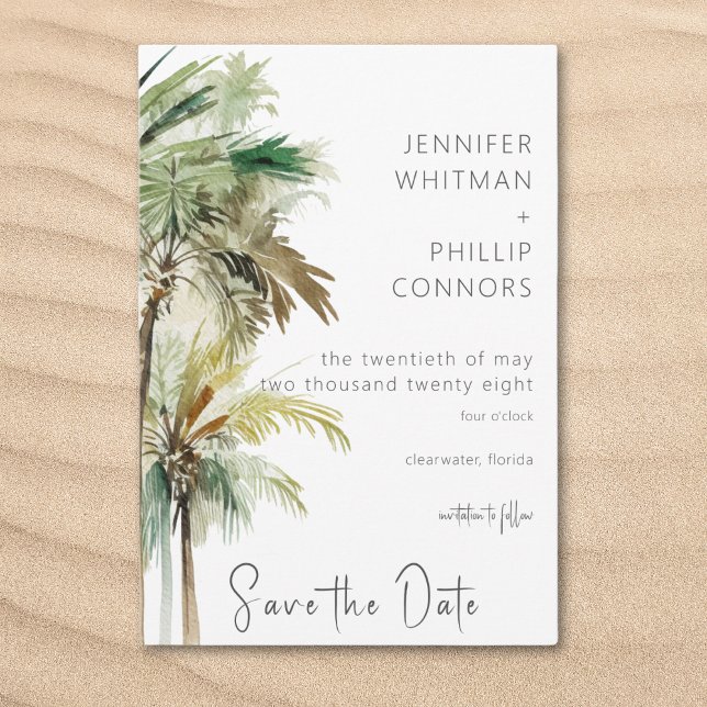 Reserve A Data Casamento Moderno de Palmeiras Tropicais (Tropical Palm Trees Modern Wedding Save The Date)