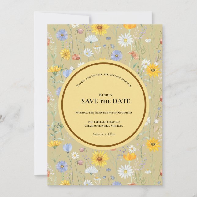 Reserve A Data Casamento moderno de primavera com flores silvestr (Frente)