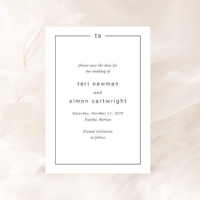 Reserve A Data Casamento Moderno do Monograma Branco e Preto eter (Criador carregado)