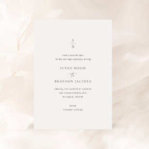 Reserve A Data Casamento Moderno do Monograma Branco e Preto Limp