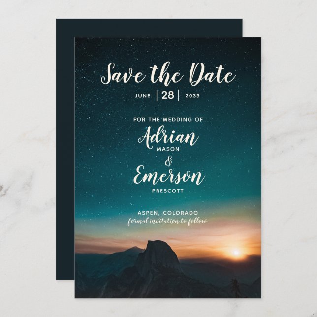 Reserve A Data Casamento Moderno do Night Sky & Mountain Stars Ga (Frente/Verso)