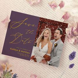 Reserve A Data Casamento Moderno do Script Dourado Elegante Mauve