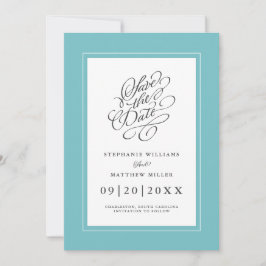 Reserve A Data Casamento Moderno Elegante Azul Água