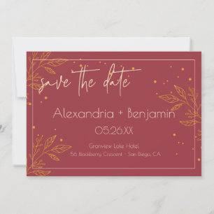 Reserve A Data Casamento Moderno Elegante Burgundy e Dourado