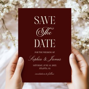 Reserve A Data Casamento Moderno Elegante Burgundy Escuro Marfim