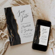 Casamento Moderno em Script Ágata Preto Dourado