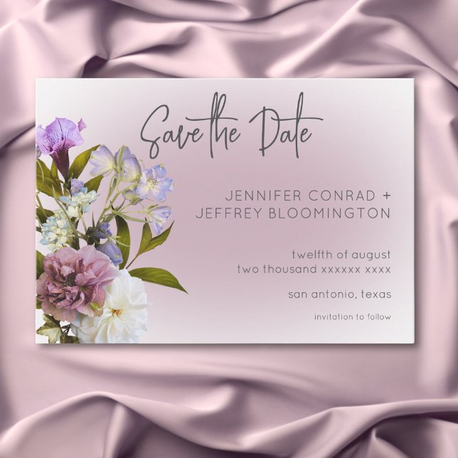 Reserve A Data Casamento Moderno Floral de Mauve White Peri (Peri White Mauve Floral Modern Wedding Save The Date)