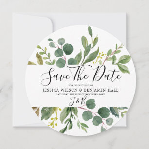 Reserve A Data Casamento Moderno Folhas Verdes Aquarela