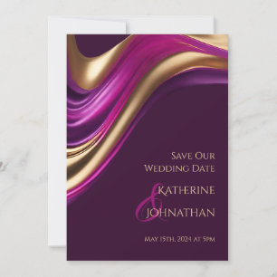 Reserve A Data Casamento Moderno - Fosse Púrpura e Dourada-