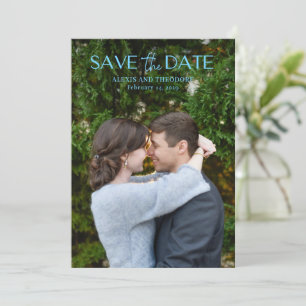 Reserve A Data Casamento Moderno Foto Azul Chic