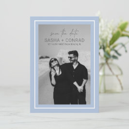 Reserve A Data Casamento Moderno Foto Borda Negrita Azul Pó