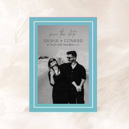 Reserve A Data Casamento Moderno Foto Borda Negrito Aqua