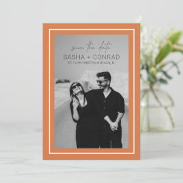 Reserve A Data Casamento Moderno Foto com Borda Negrito Laranja d