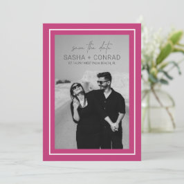 Reserve A Data Casamento Moderno Foto com Borda Ousada Rosa Vibra