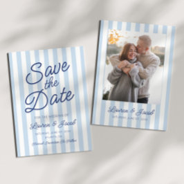 Reserve A Data Casamento Moderno Minimalista Listras Azuis