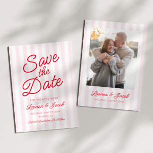 Reserve A Data Casamento Moderno Minimalista Listras Rosa Vermelh