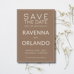 Reserve A Data Casamento Moderno Mocha Marrom Marfim Dinheiro Ant