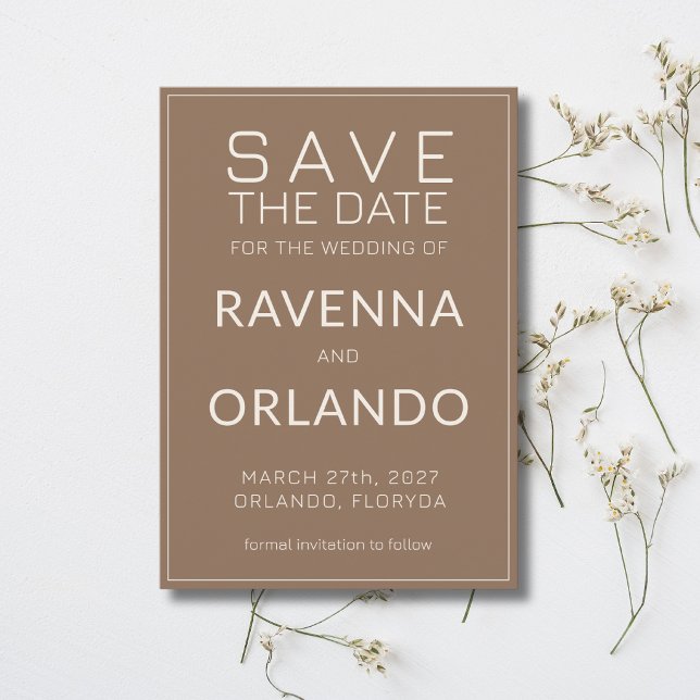 Reserve A Data Casamento Moderno Mocha Marrom Marfim Dinheiro Ant (Criador carregado)