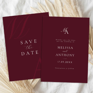 Reserve A Data Casamento Moderno Monograma Burgundy Elegante