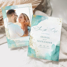 Casamento Moderno na Praia Teal Dourado Foto Abstr